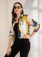 Women's Artistic Girl Print Full Sleeve Button-Down Shirt