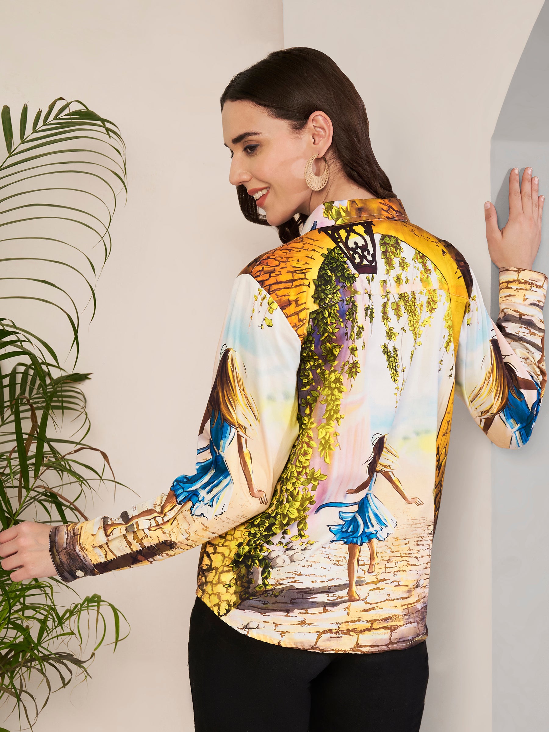 Women's Artistic Girl Print Full Sleeve Button-Down Shirt