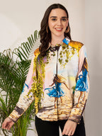 Women's Artistic Girl Print Full Sleeve Button-Down Shirt