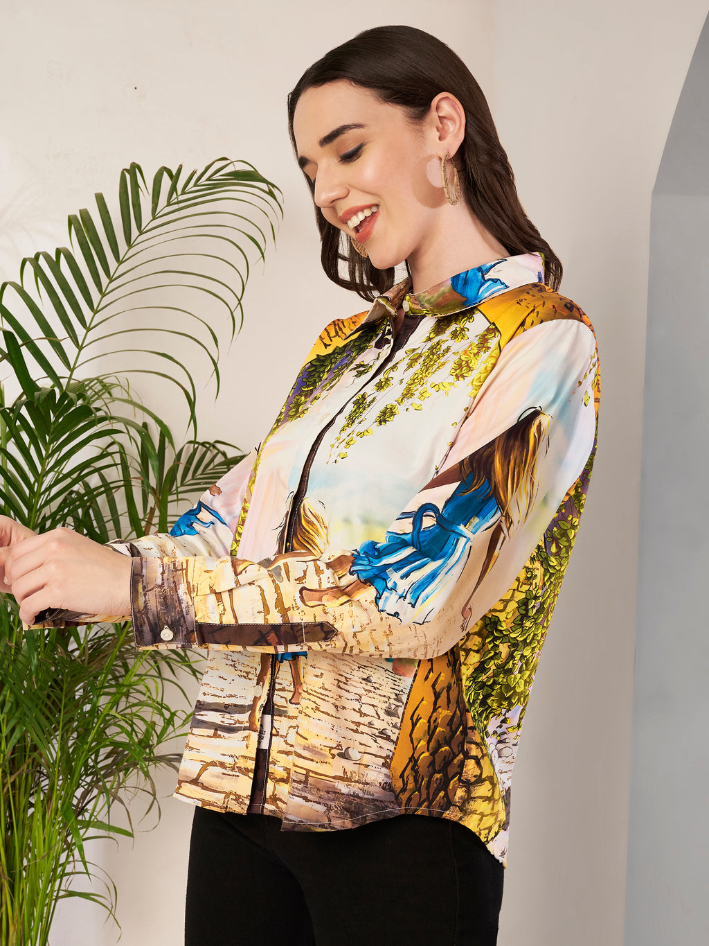 Women's Artistic Girl Print Full Sleeve Button-Down Shirt