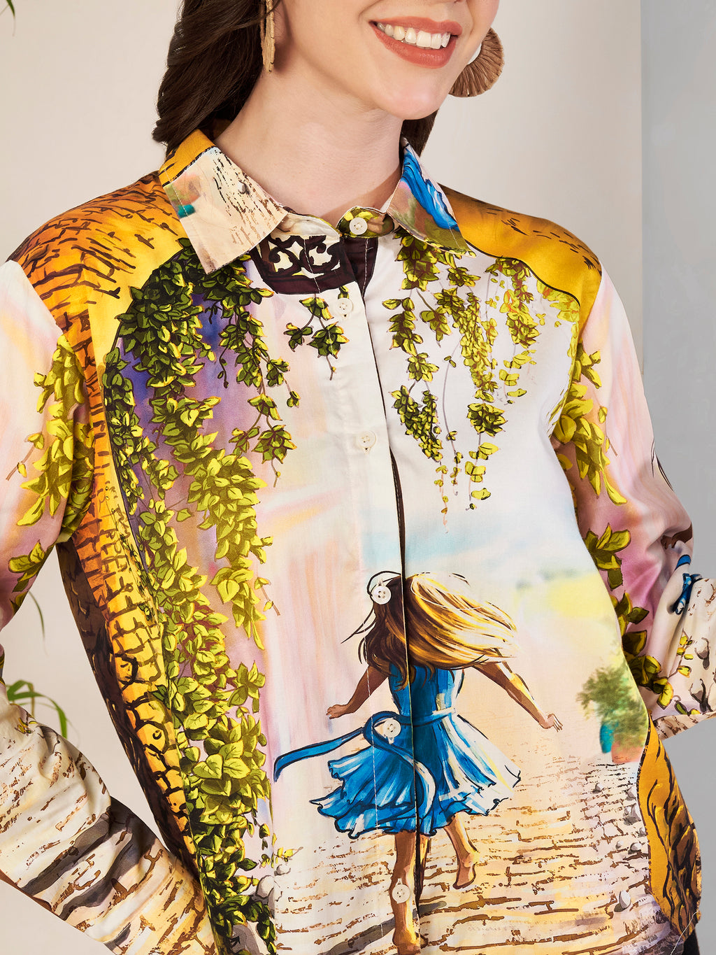 Women's Artistic Girl Print Full Sleeve Button-Down Shirt