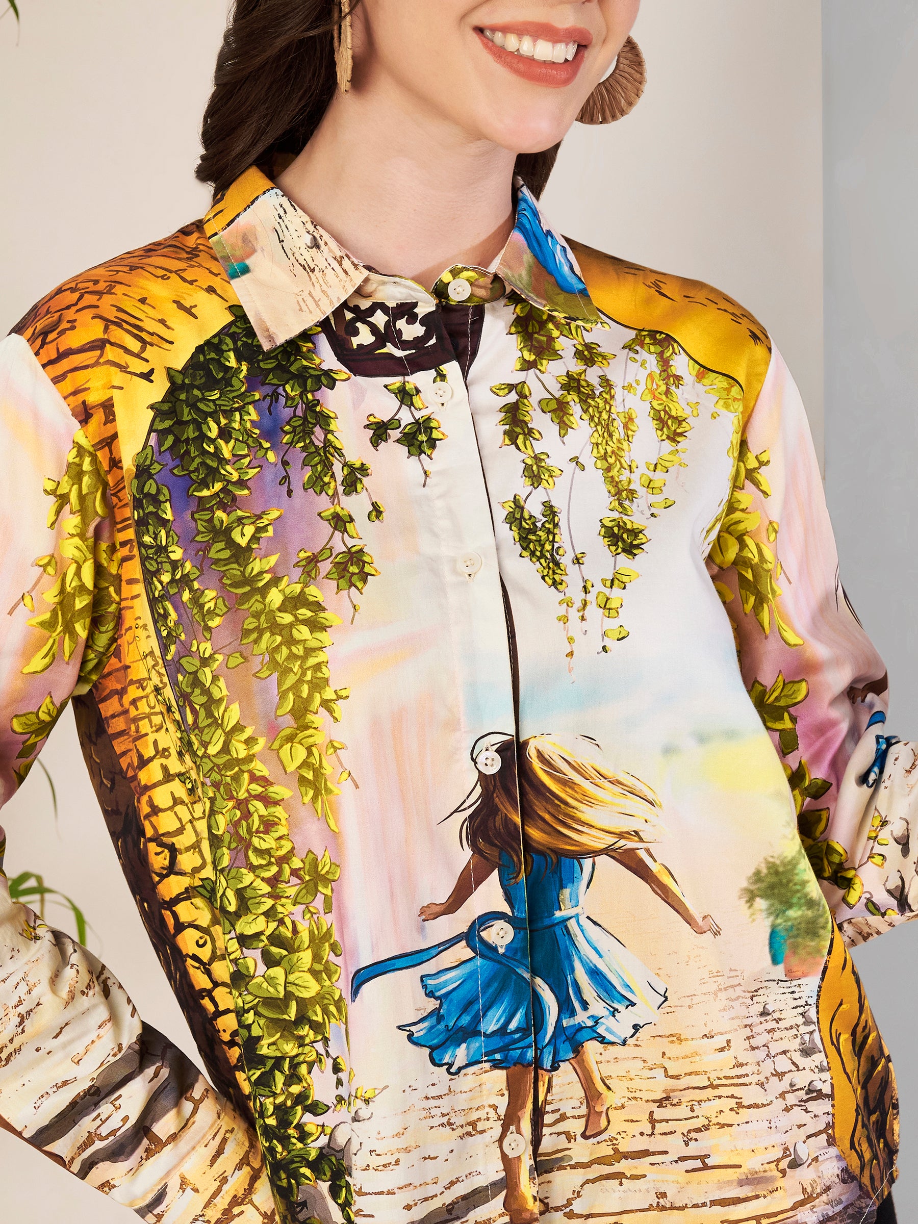 Women's Artistic Girl Print Full Sleeve Button-Down Shirt