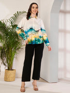 Women's Abstract Landscape Print Full Sleeve Button-Down Shirt