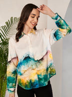 Women's Abstract Landscape Print Full Sleeve Button-Down Shirt