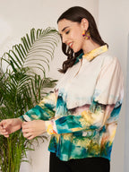 Women's Abstract Landscape Print Full Sleeve Button-Down Shirt