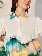 Women's Abstract Landscape Print Full Sleeve Button-Down Shirt