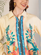 Women's Tropical Botanical Print Full Sleeve Button-Down Shirt
