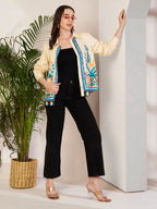 Women's Tropical Botanical Print Full Sleeve Button-Down Shirt