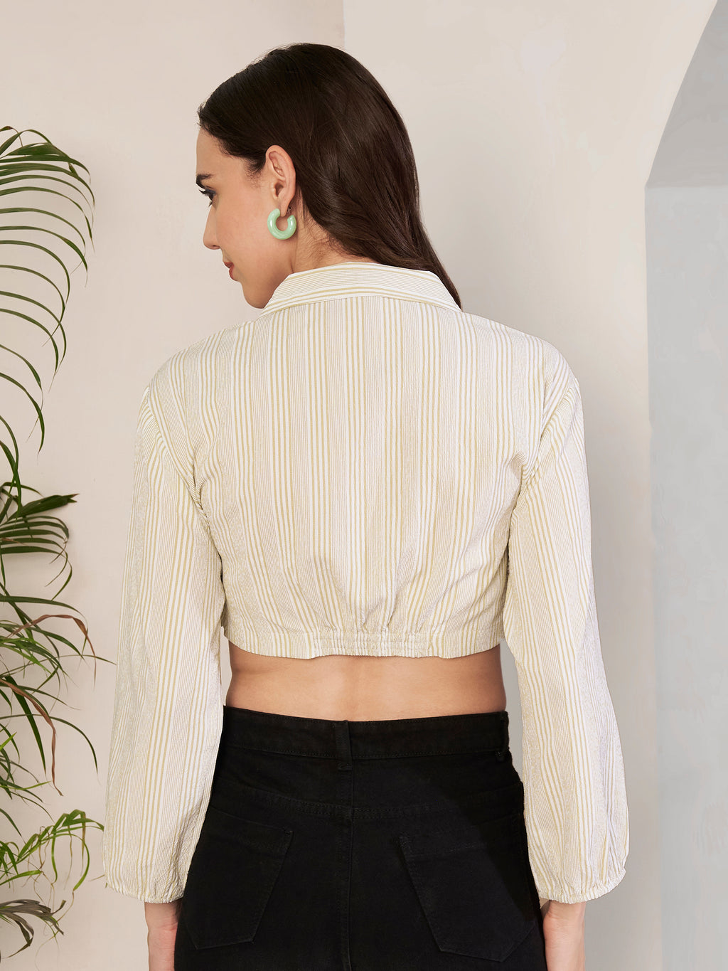 Women's Striped Cropped Shirt with Full Sleeves