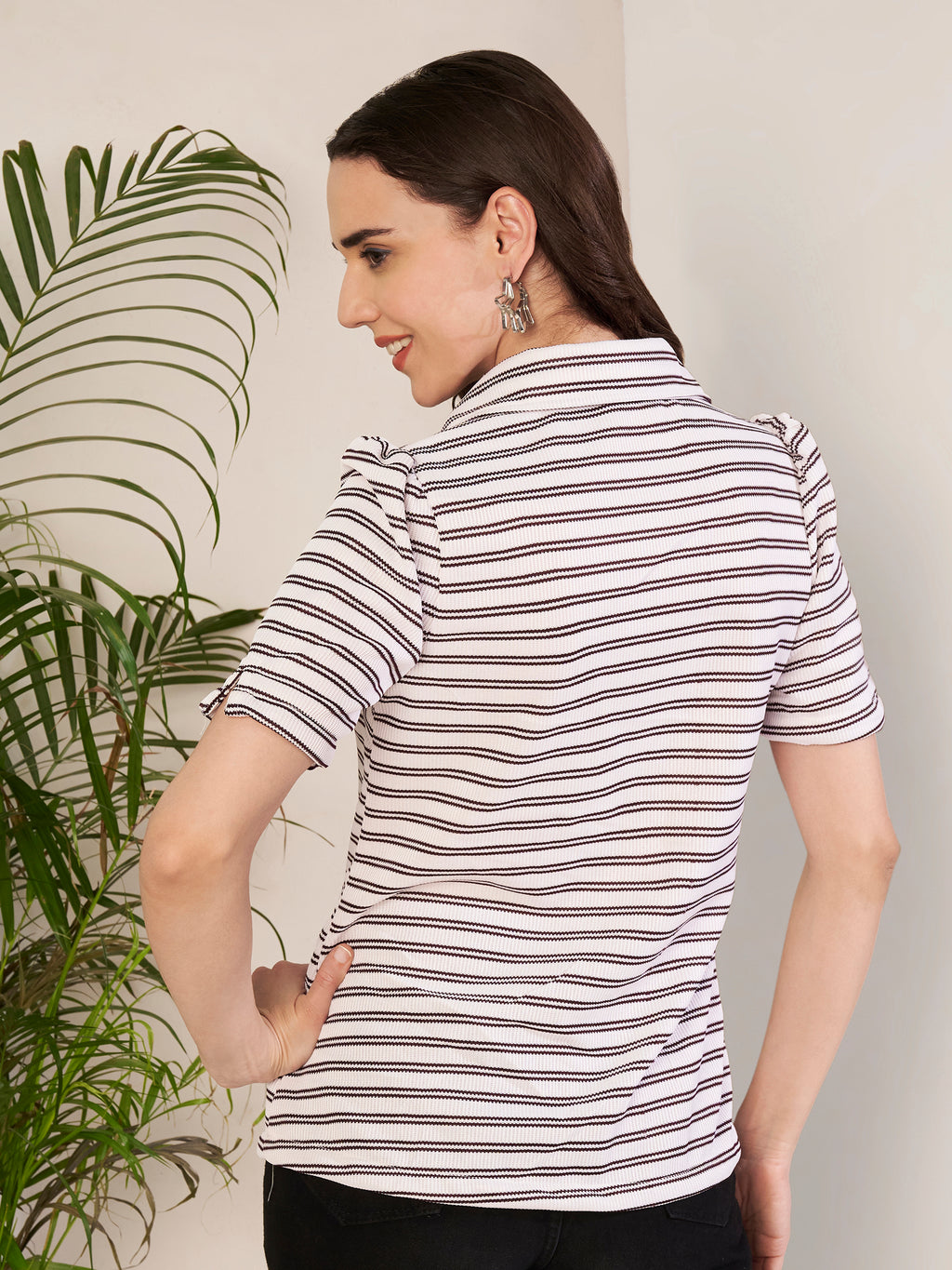 Women's Striped Polo Collar T-Shirt