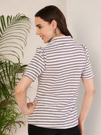 Women's Striped Polo Collar T-Shirt