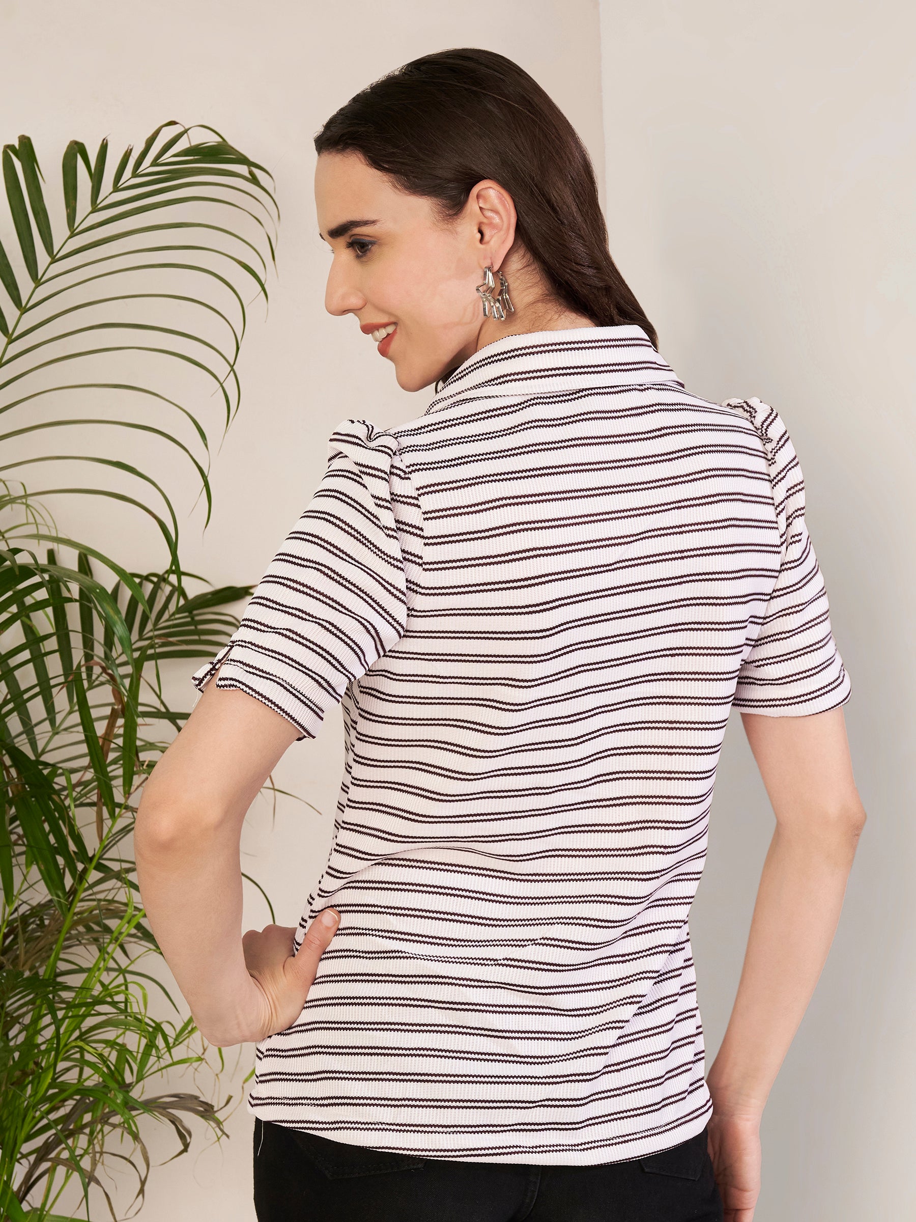 Women's Striped Polo Collar T-Shirt