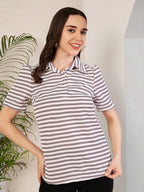Women's Striped Polo Collar T-Shirt
