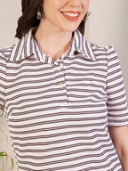 Women's Striped Polo Collar T-Shirt