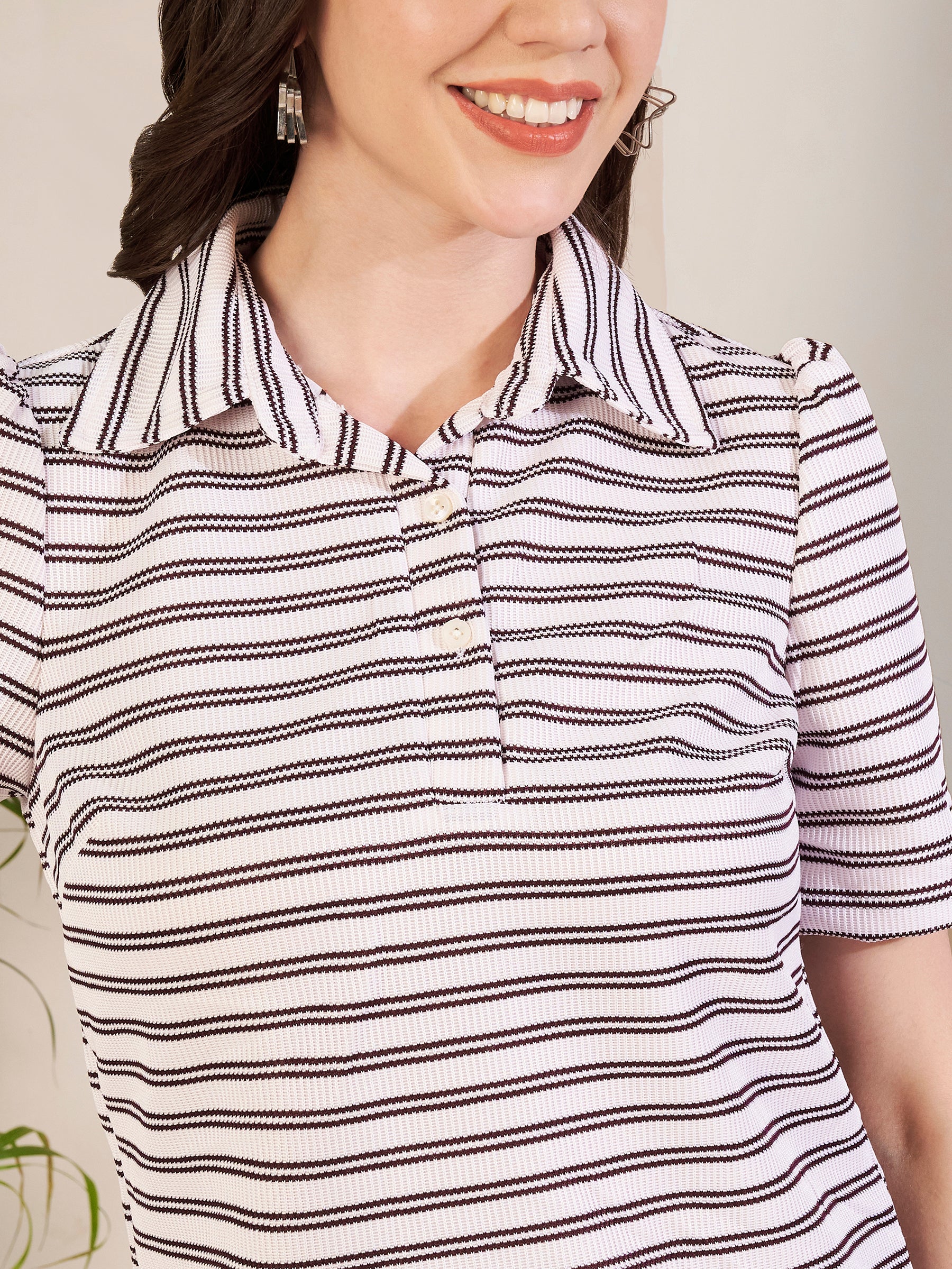 Women's Striped Polo Collar T-Shirt