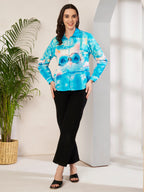 Women's Cool Cat Art Print Full Sleeve Button-Down Shirt