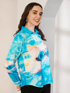 Women's Cool Cat Art Print Full Sleeve Button-Down Shirt