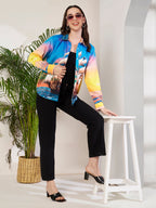 Women's Colorful Sailing Ship Print Full Sleeve Button-Down Shirt
