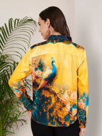 Women's Peacock Art Print Full Sleeve Button-Down Shirt