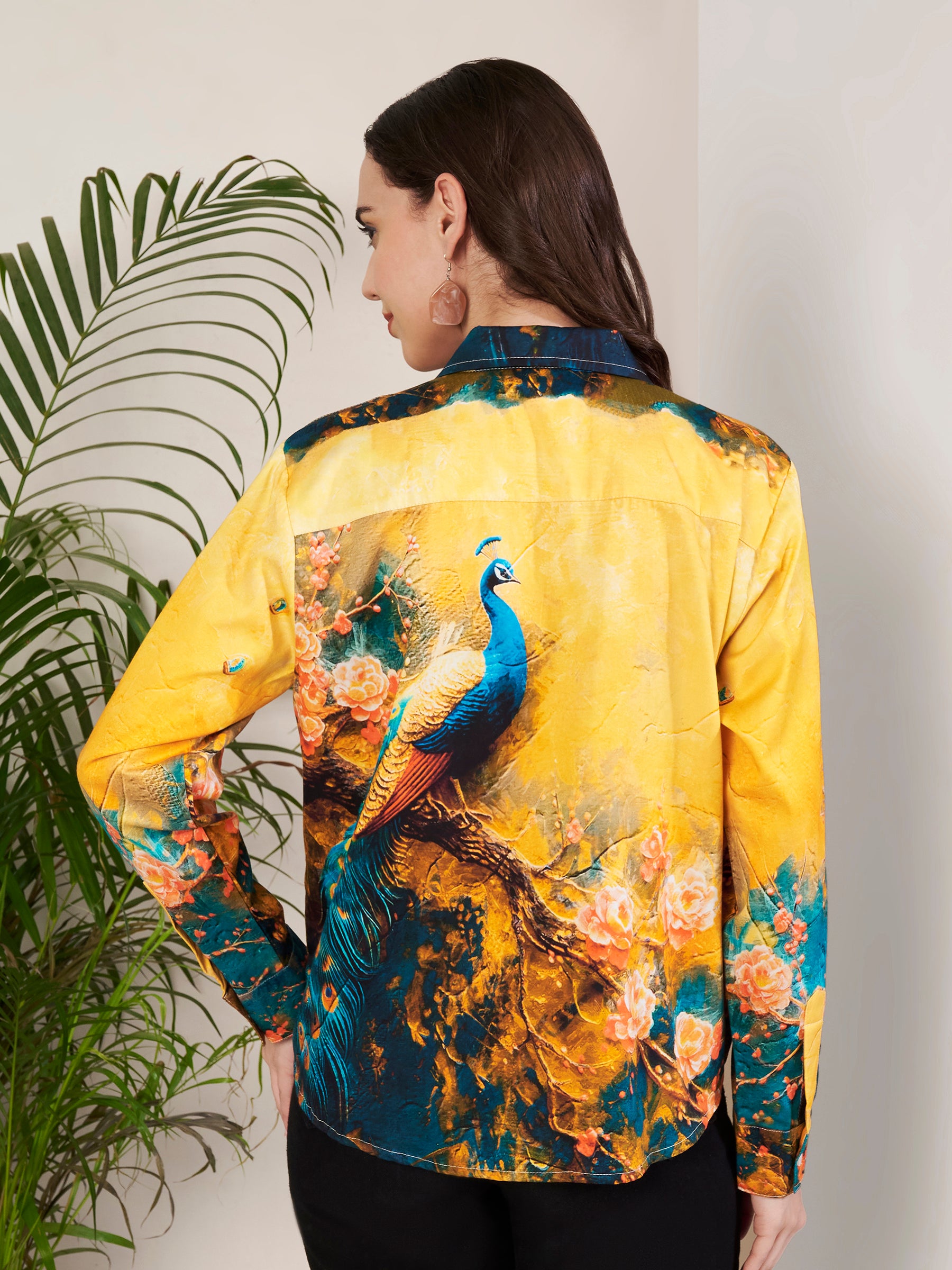 Women's Peacock Art Print Full Sleeve Button-Down Shirt