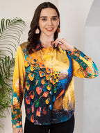 Women's Peacock Art Print Full Sleeve Button-Down Shirt