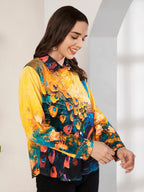 Women's Peacock Art Print Full Sleeve Button-Down Shirt
