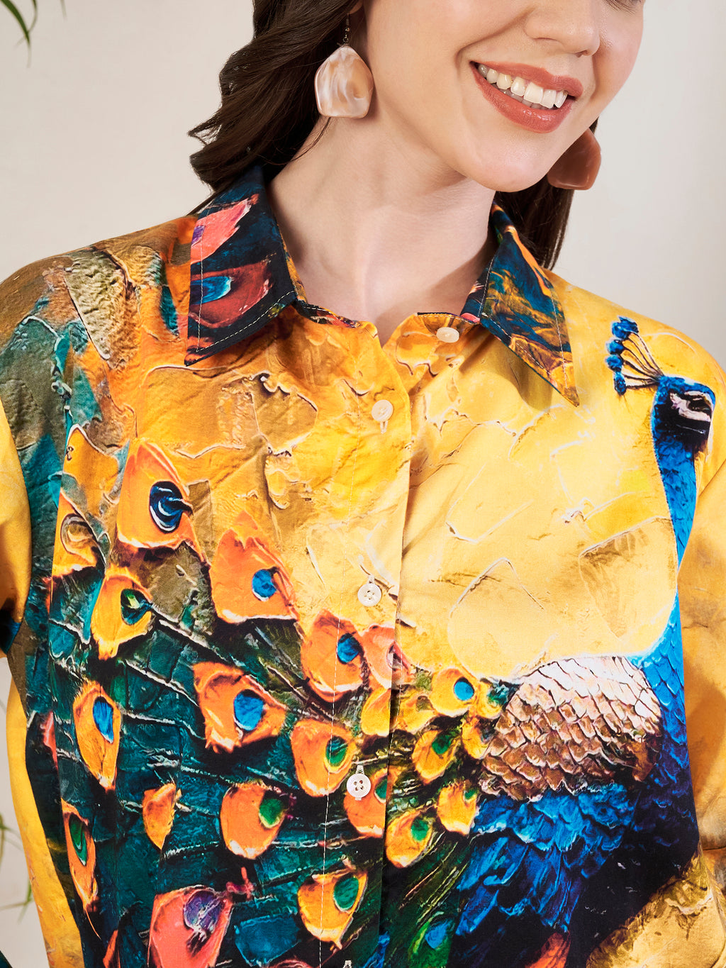 Women's Peacock Art Print Full Sleeve Button-Down Shirt