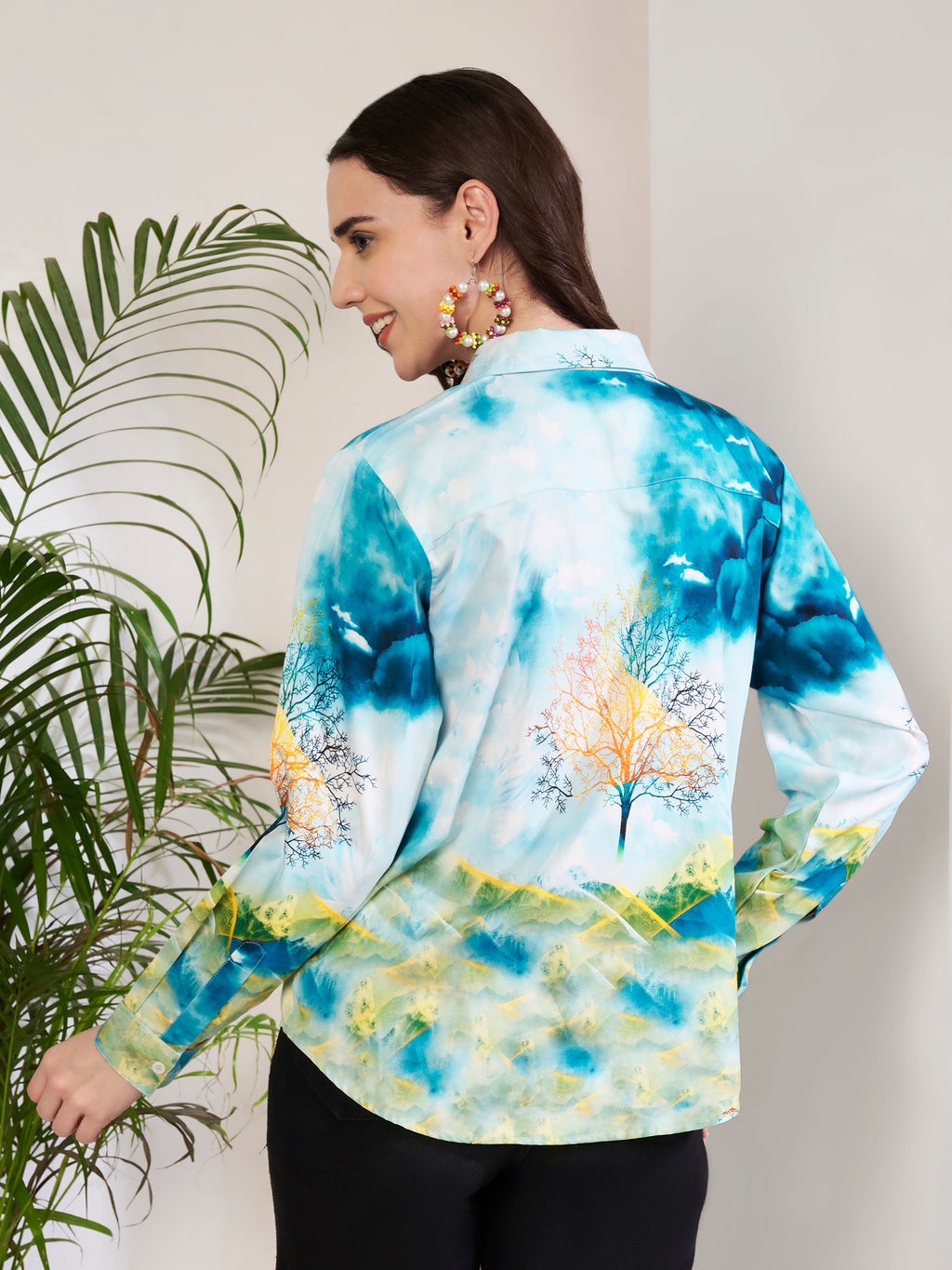Women's Artistic Tree Print Full Sleeve Button-Down Shirt
