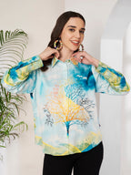 Women's Artistic Tree Print Full Sleeve Button-Down Shirt