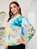 Women's Artistic Tree Print Full Sleeve Button-Down Shirt