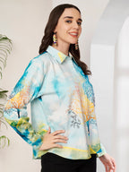 Women's Artistic Tree Print Full Sleeve Button-Down Shirt