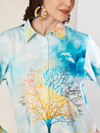 Women's Artistic Tree Print Full Sleeve Button-Down Shirt