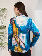 Women's Scenic Mountain Lake Print Full Sleeve Button-Down Shirt