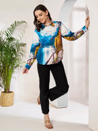 Women's Scenic Mountain Lake Print Full Sleeve Button-Down Shirt