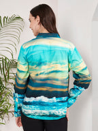 Women's Ocean Ship Print Full Sleeve Button-Down Shirt