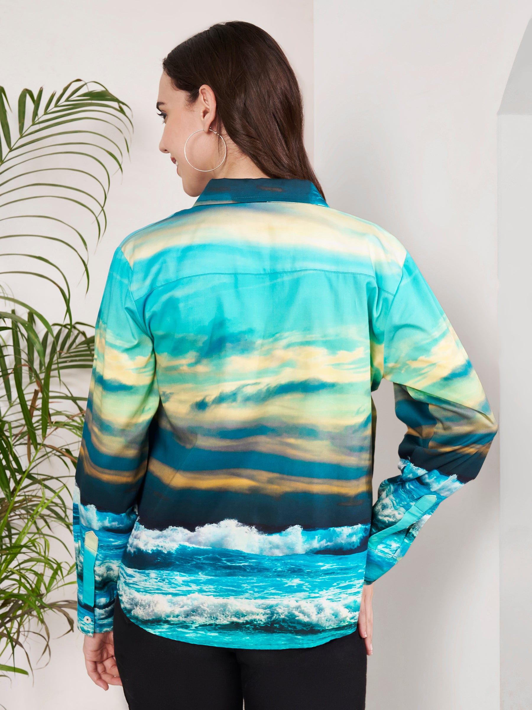 Women's Ocean Ship Print Full Sleeve Button-Down Shirt