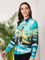 Women's Ocean Ship Print Full Sleeve Button-Down Shirt