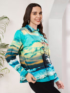 Women's Ocean Ship Print Full Sleeve Button-Down Shirt