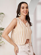 Women's Striped Sleeveless Notch Neck Crop Top