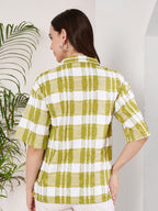 Women's Checkered Textured Button-Down Shirt
