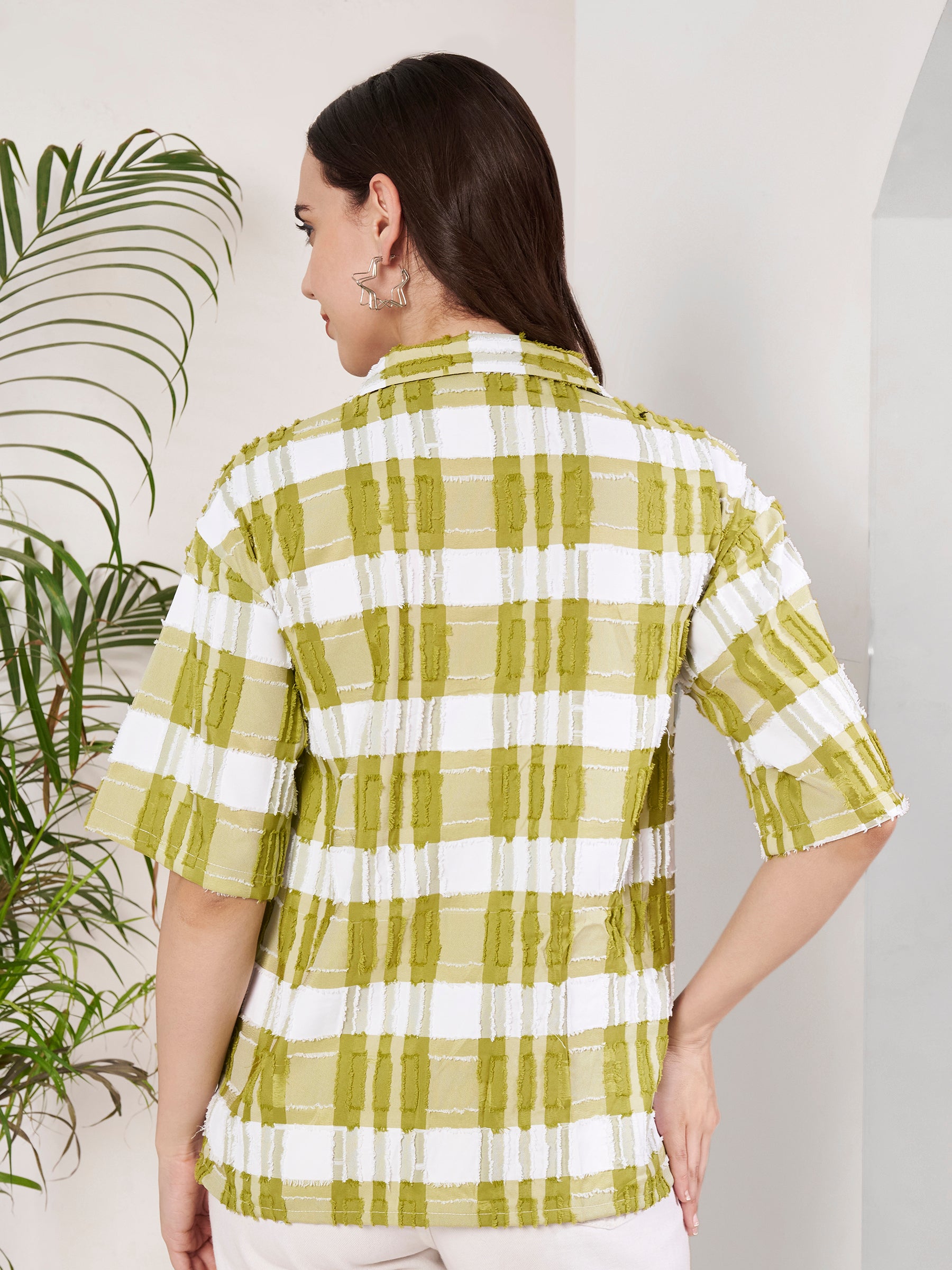 Women's Checkered Textured Button-Down Shirt