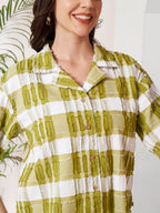 Women's Checkered Textured Button-Down Shirt