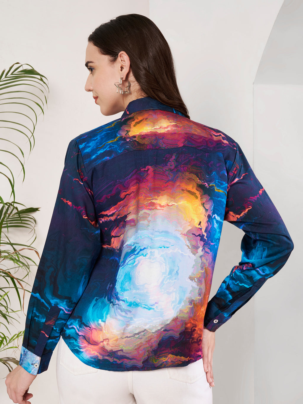 Women's Cosmic Warrior Artistic Print Full Sleeve Button-Down Shirt