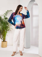 Women's Cosmic Warrior Artistic Print Full Sleeve Button-Down Shirt