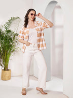 Women's Checkered Textured Button-Down Shirt