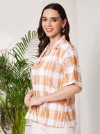 Women's Checkered Textured Button-Down Shirt