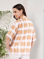 Women's Checkered Textured Button-Down Shirt