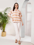Women's Peach & White Checkered Textured Button-Down Shirt