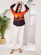 Women's Sunset Horse Rider Print Full Sleeve Button-Down Shirt
