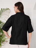 Women's Textured Button-Down Shirt with Half Sleeves